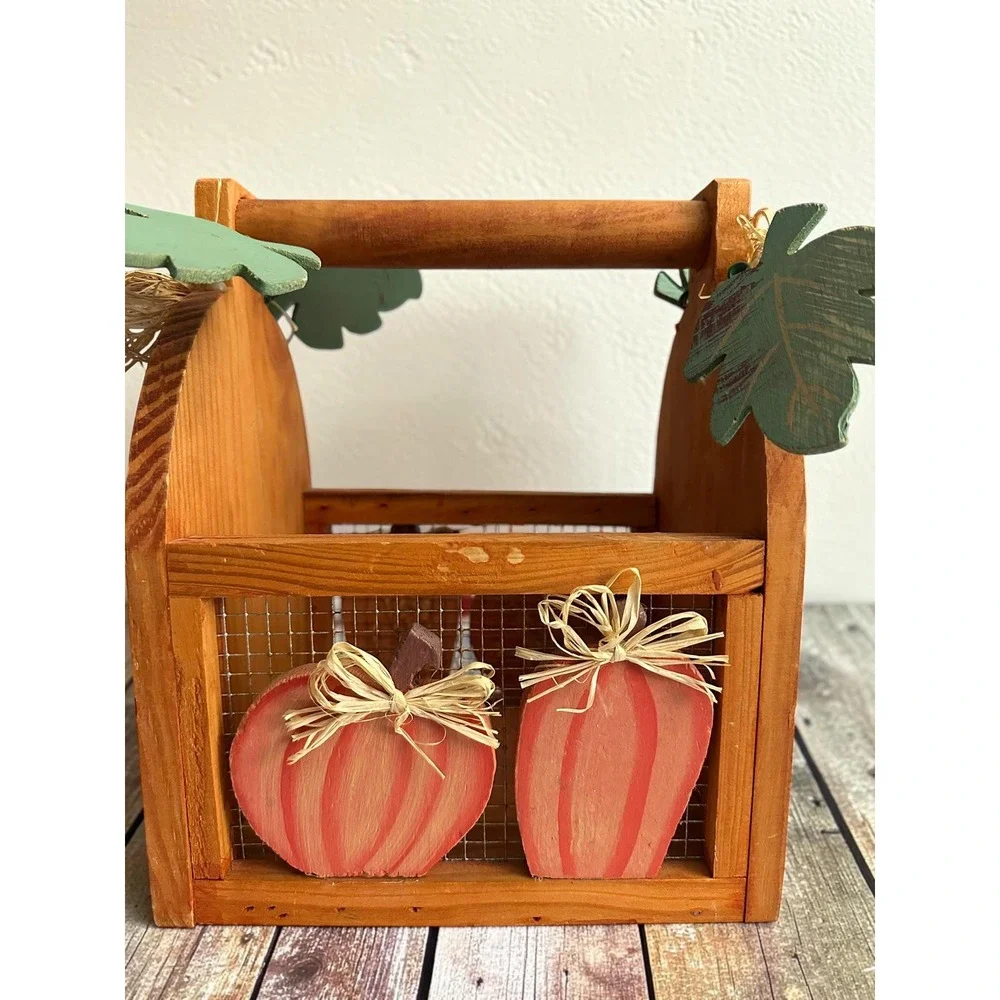 Wooden wire pumpkin fall basket